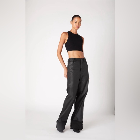 Blank NYC Denim - blankNYC Coated Black Franklin Wide Leg High Waisted Spartacus Jeans